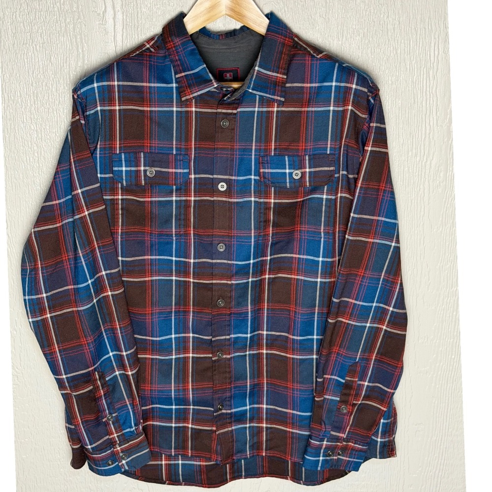 Swiss Tech Mens XL Marine Ocean Plaid Button Down Shirt Blue Red